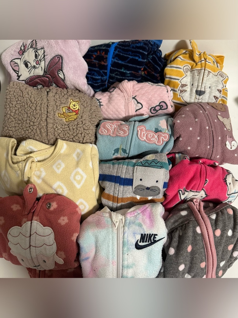 Lot 13 Used Assorted Baby One-Piece Warm Sleepers Pajamas NB to 6 months